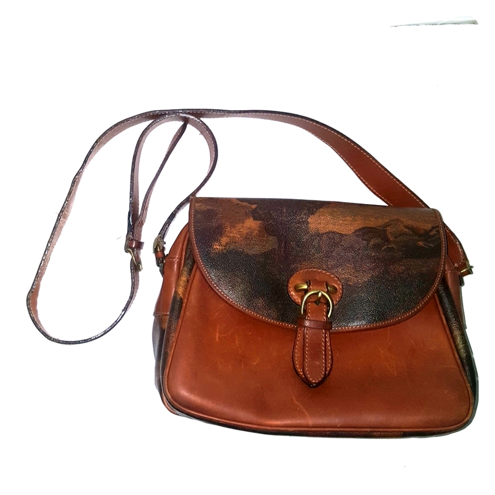Vintage leather crossbody bag western landscape